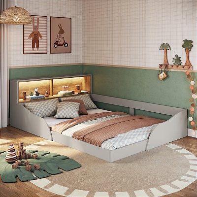 Cama Infantil Casal Montessoriana Lille com LED e Protetor 146,2cm