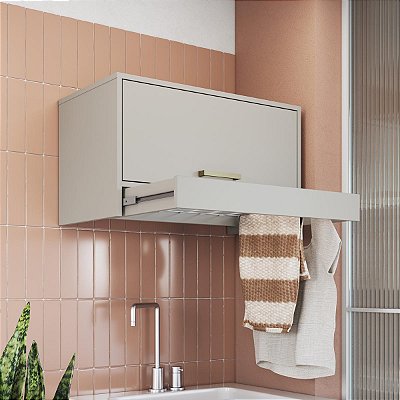 Armário Área de Serviço Assis com Varal 69cm 1 Prateleira 1 Porta