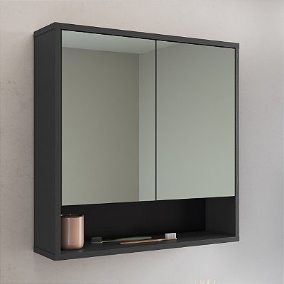 Armário Aéreo Banheiro Bari com Espelho 60cm 2 Portas 3 Prateleiras