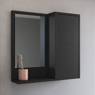 Armário Aéreo Banheiro Bologna com Espelho 60cm 1 Porta 3 Prateleiras