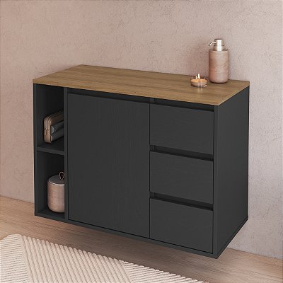 Gabinete Suspenso para Banheiro Belagavi 80cm 1 Porta 3 Gavetas