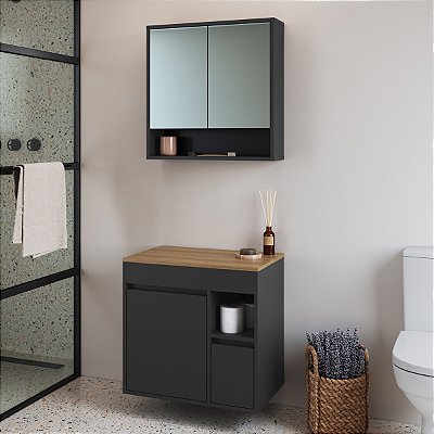Conjunto Banheiro Gabinete Suspenso e Espelheira Bangladesh 60cm