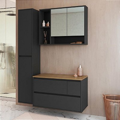Conjunto Banheiro Suspenso Gabinete e Espelheira Belarus 108,2cm