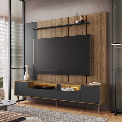Conjunto Rack e Painel TV 75 Polegadas c/LED 200cm 2 Portas 2 Gavetas