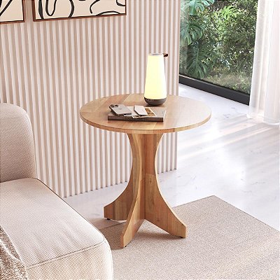 Mesa Lateral Redonda Madeira Maciça 60cm Geovani