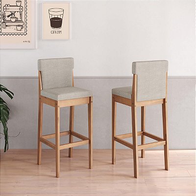 Conjunto 2 Banquetas Altas Madeira Maciça Estofadas Arezzo