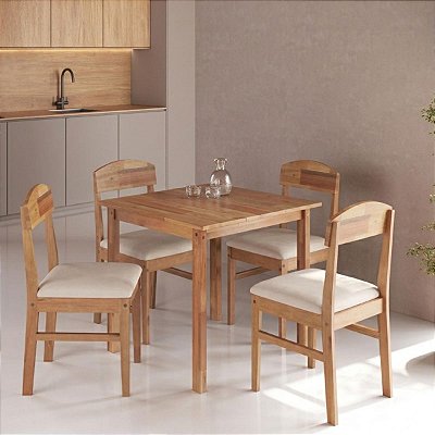 Conjunto Mesa Jantar Quadrada 80cm 4 Cadeiras Madeira Maciça Capri