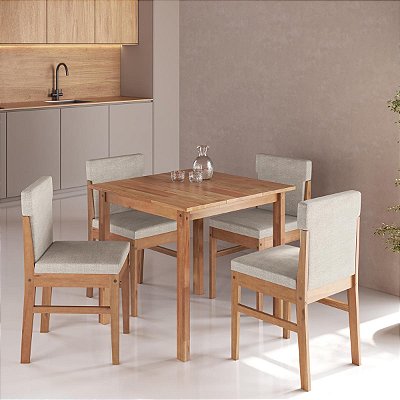 Conjunto Mesa Jantar Quadrada 80cm 4 Cadeiras Madeira Estofadas
