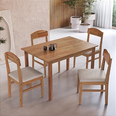 Conjunto Mesa de Jantar Retangular 120cm 4 Cadeiras Madeira Maciça