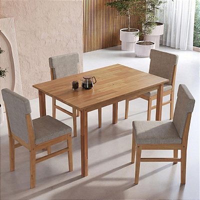 Conjunto Mesa de Jantar Retangular 120cm 4 Cadeiras Madeira Estofadas