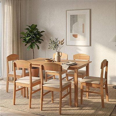 Conjunto de Jantar Mesa Retangular 160cm 6 Cadeiras Madeira Maciça