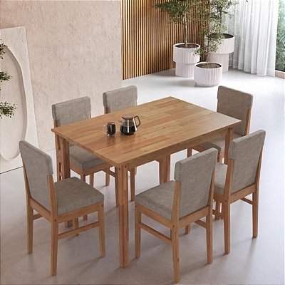 Conjunto Mesa de Jantar 160cm 6 Cadeiras Madeira Maciça Estofadas