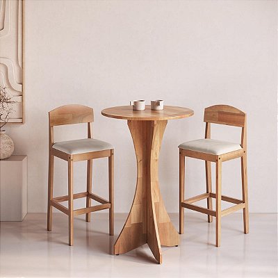 Conjunto Mesa Bistrô 60cm Alta 2 Banquetas Madeira Capri