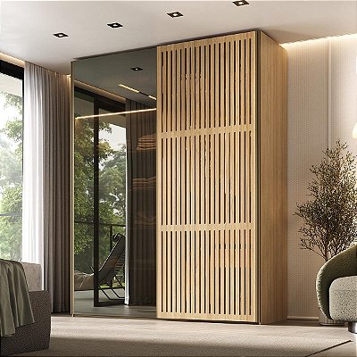 Guarda-Roupas Nilo 183,3cm 2 Portas com Ripada e Reflecta com Led