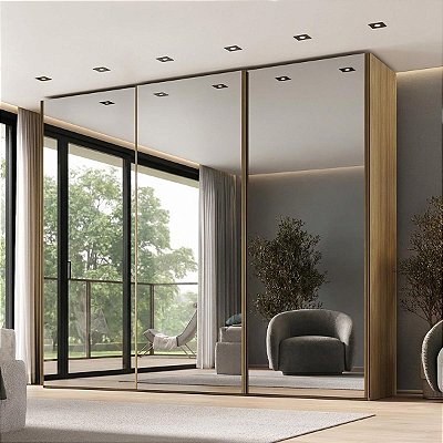 Guarda-Roupas Nilo 274,2cm 3 Portas de Correr Espelho 100% MDF