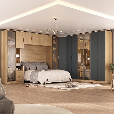 Roupeiro Modulado Ravi 100% MDF 376,5cm 14 Portas com Reflecta e LED
