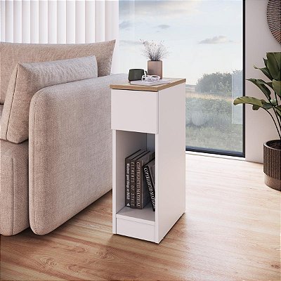 Mesa Lateral ou de Cabeceira 20cm Nicho e Gaveta Linea
