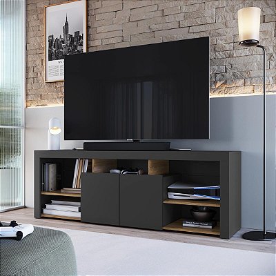 Rack para Tv 162cm até 65 Polegadas 2 Prateleiras 2 Portas e 5 Nichos