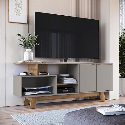 Rack para Tv 162cm até 65 Polegadas 1 Prateleira 2 Portas 3 Nichos