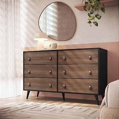 Cômoda Retrô para Quarto 135cm com 6 Gavetas