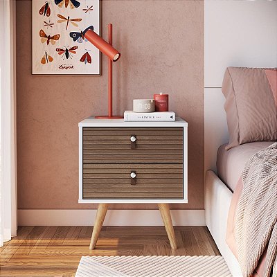 Mesa de Cabeceira Retrô 45cm 2 Gavetas