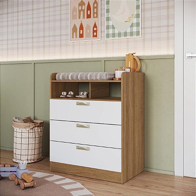 Cômoda Infantil 75x91cm 1 Prateleira 3 Gavetas
