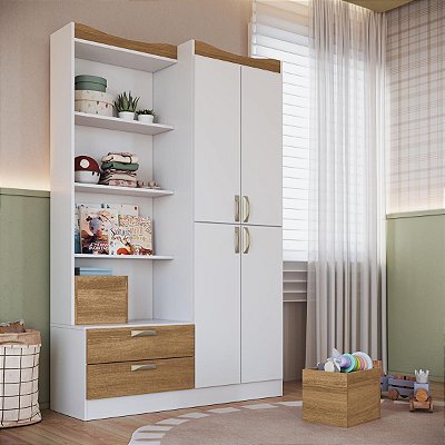 Guarda Roupa Infantil 118,5cm 6 Prateleiras 2 Gavetas e 4 Portas