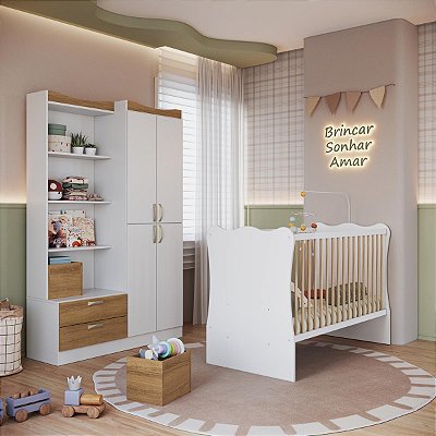 Conjunto Quarto Infantil Guarda Roupa 6 Prateleiras 4 Portas e Berço
