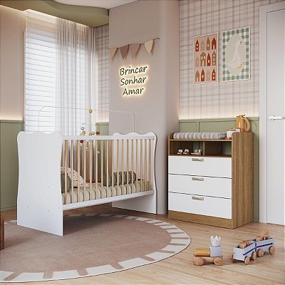 Conjunto Quarto Infantil com Cômoda 3 Gavetas 1 Prateleira e Berço