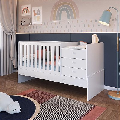 Berço Cama Multifuncional 85x196cm com 3 Gavetas e Trocador