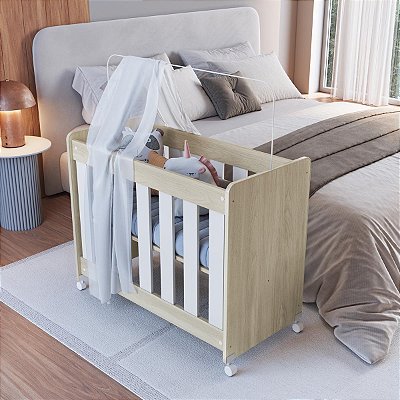 Mini Berço 4 em 1 Evolutivo 45x90,6cm com Suporte Mosquiteiro