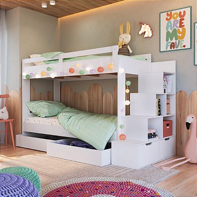 Beliche Infantil 231,8x99cm com Escada Nichos Gavetas e Gavetões