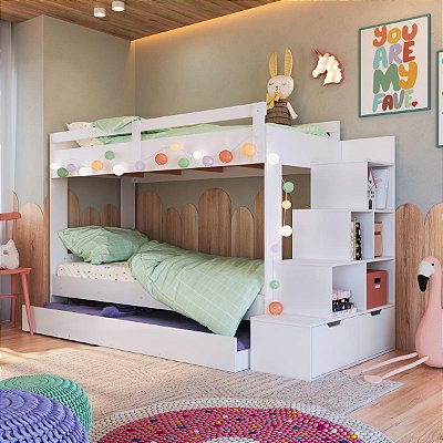 Treliche Infantil 231,8x99cm com Escada Nichos Gavetas e Cama Auxiliar