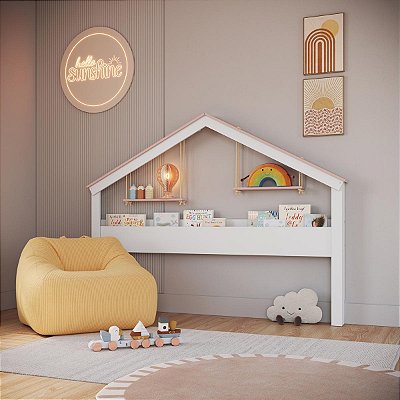 Moldura Casinha 200,3x14,8cm com Livreiro e Prateleiras Suspensas