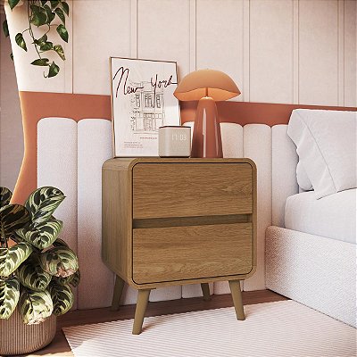 Mesa Cabeceira Linha Curve 47x36cm 2 Gavetas com Cantos Arredondados