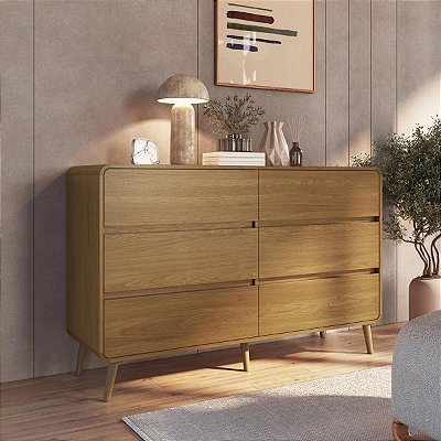 Cômoda Linha Curve 144,5x45cm 6 Gavetas com Cantos Arredondados