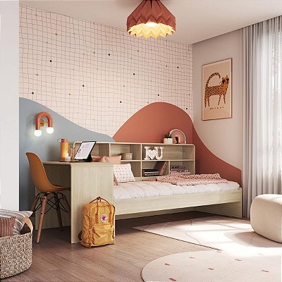 Cama Infanto Juvenil 239x107cm com Escrivaninha e Estante com Nichos