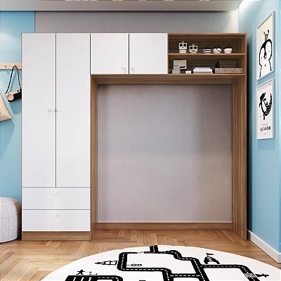 Roupeiro Infantil Linha Aconchego 200,3x40cm 5 Prateleiras 2 Gavetas