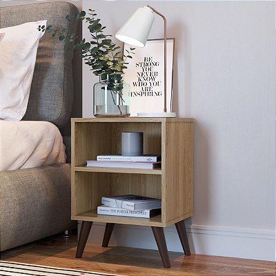 Mesa de Cabeceira 39cm com 2 Nichos e 4 Pés Palitos
