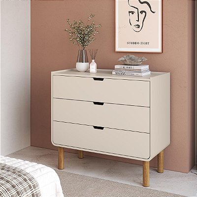 Cômoda Orgânico Aura 90cm com 3 Gavetas e Pé Madeira