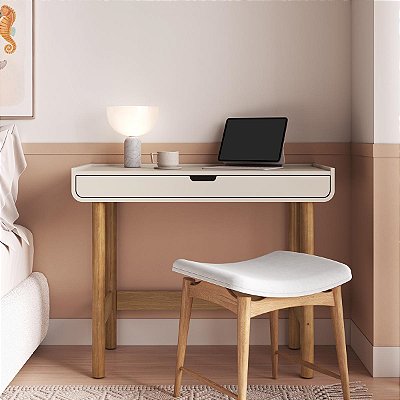 Escrivaninha Orgânica Aura 100cm com 1 Gaveta e Pé Madeira