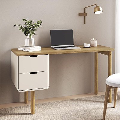 Escrivaninha Orgânica Aura 136cm com 2 Gavetas e Pé Madeira