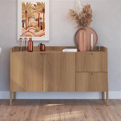Balcão Buffet Oslo 139cm com 2 Gavetas 2 Portas e Pé Madeira