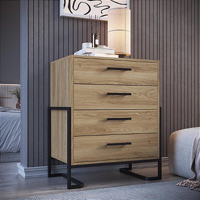 Cômoda Industrial 67x85cm 4 Gavetas com Pés em Metal