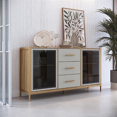 Balcão Buffet Industrial Duo 150cm 3 Gavetas com Pés em Metal