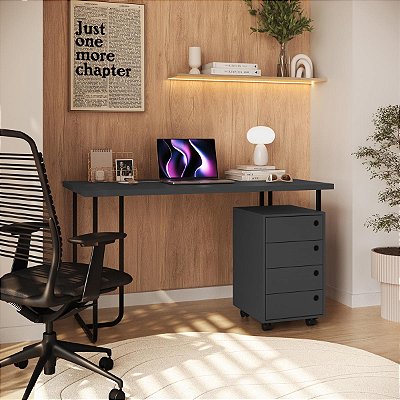 Conjunto Escritório Home Office 2 Peças Mesa 135cm e Gaveteiro 36cm