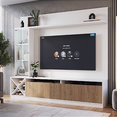 Estante TV Até 50 Polegadas com Cristaleira e Adega 180cm 3 Portas