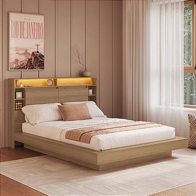 Conjunto Cancun Cama Casal Queen Estilo Japonesa com Cabeceira LED