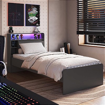 Cama Solteiro Gamer Power com Iluminação em Led Rgb