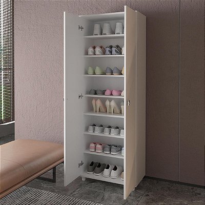Sapateira Multiuso Moderna 57x166cm 2 Portas 8 Prateleiras com Pés